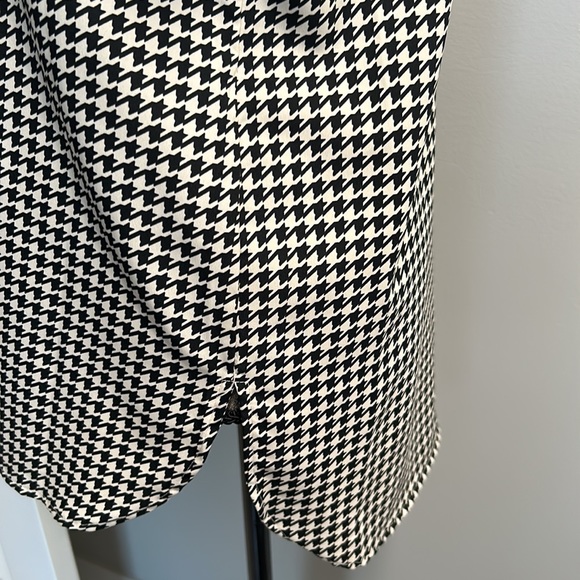 Lauren Ralph Lauren M Long Sleeve B/W Houndstooth Blouse w/ Vegan Leather Trim - Picture 7 of 11
